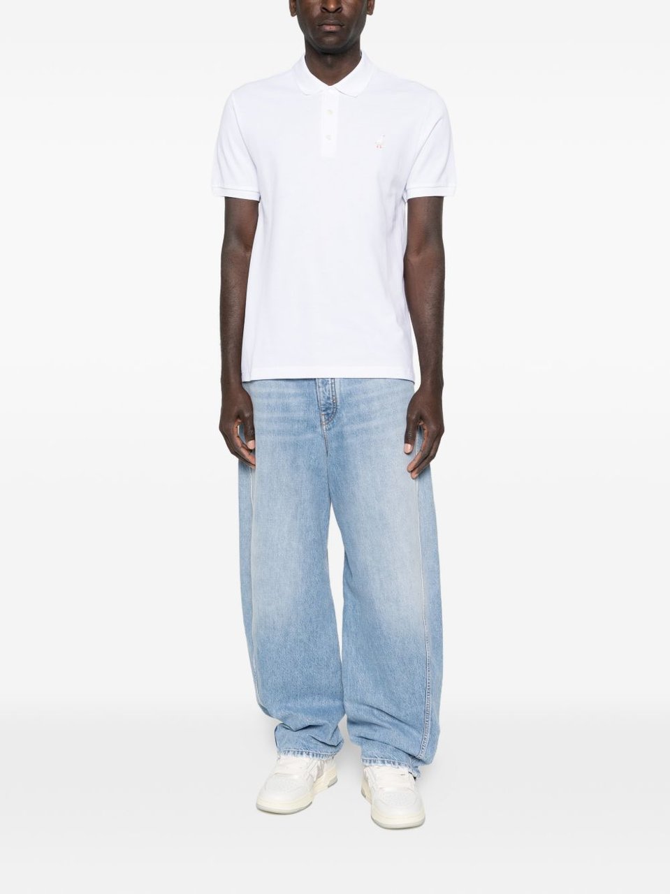 Moschino Minimalist White Polo Shirt with Silk Wit