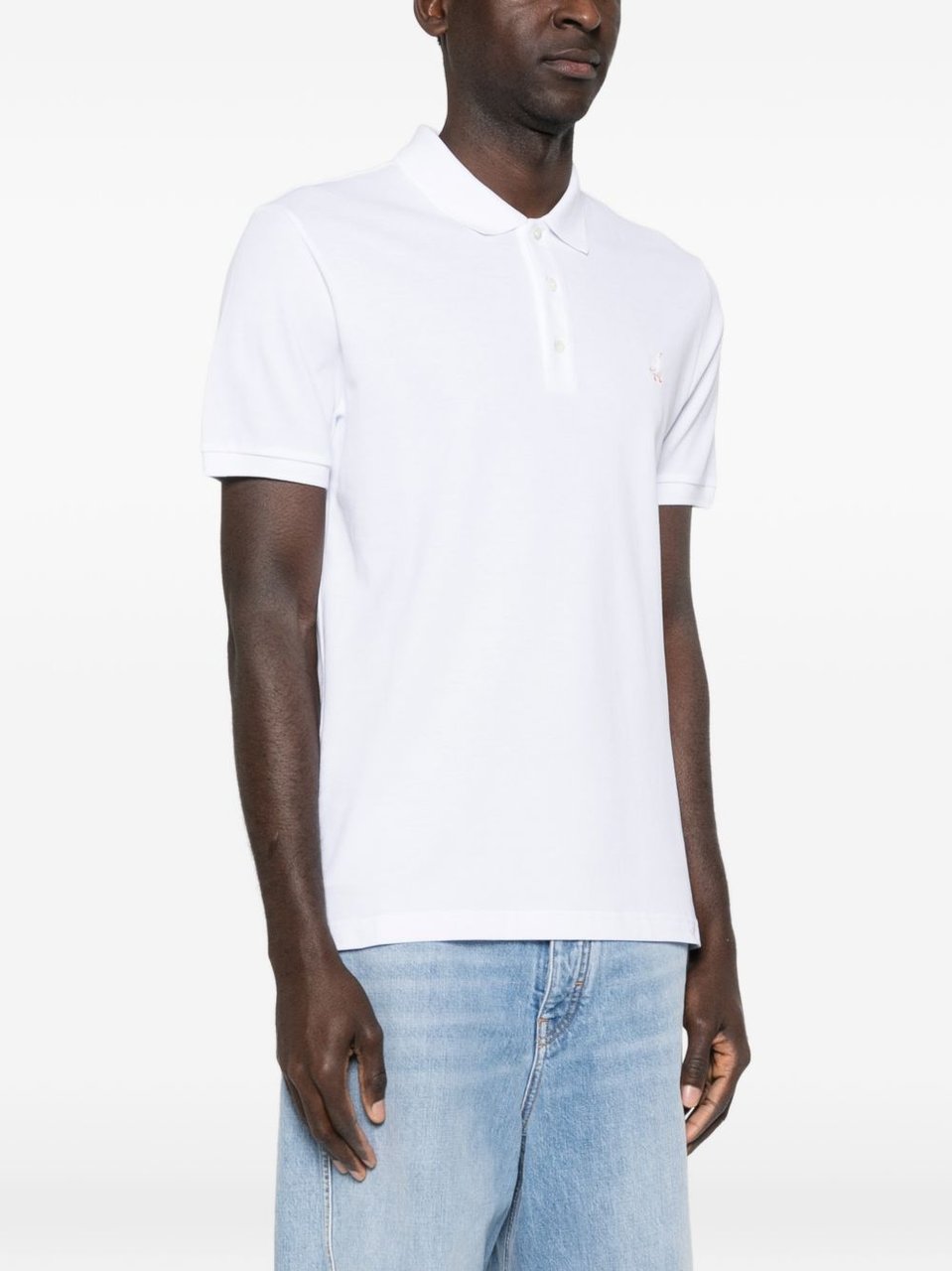 Moschino Minimalist White Polo Shirt with Silk Wit