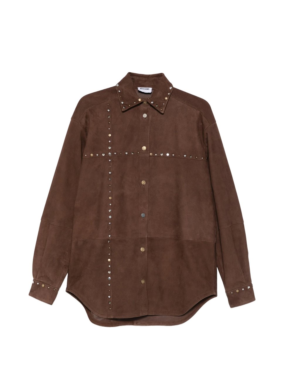 Moschino Brown Suede Shirt With Metallic Stud Detailing Grijs