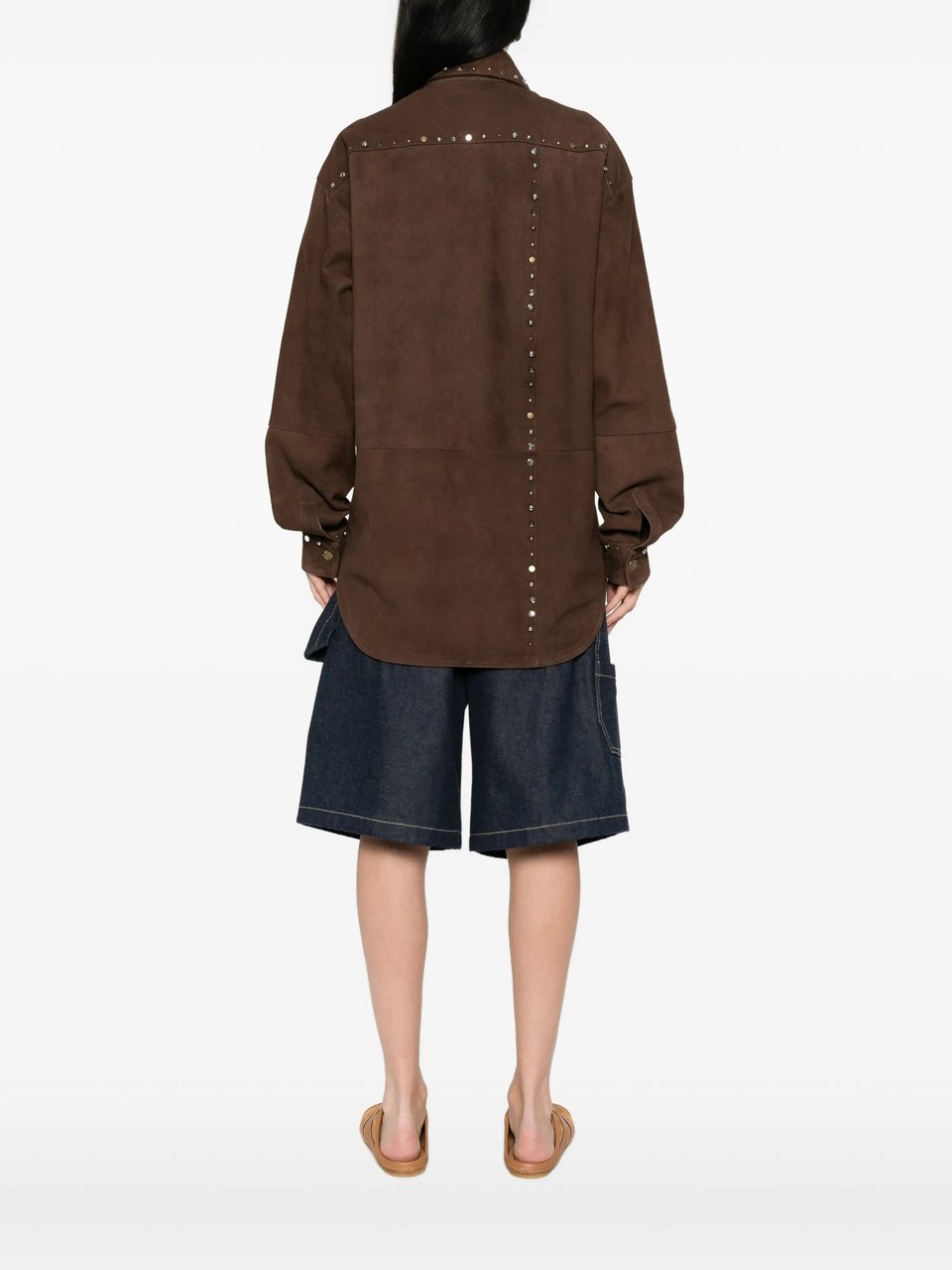 Moschino Brown Suede Shirt With Metallic Stud Detailing Grijs