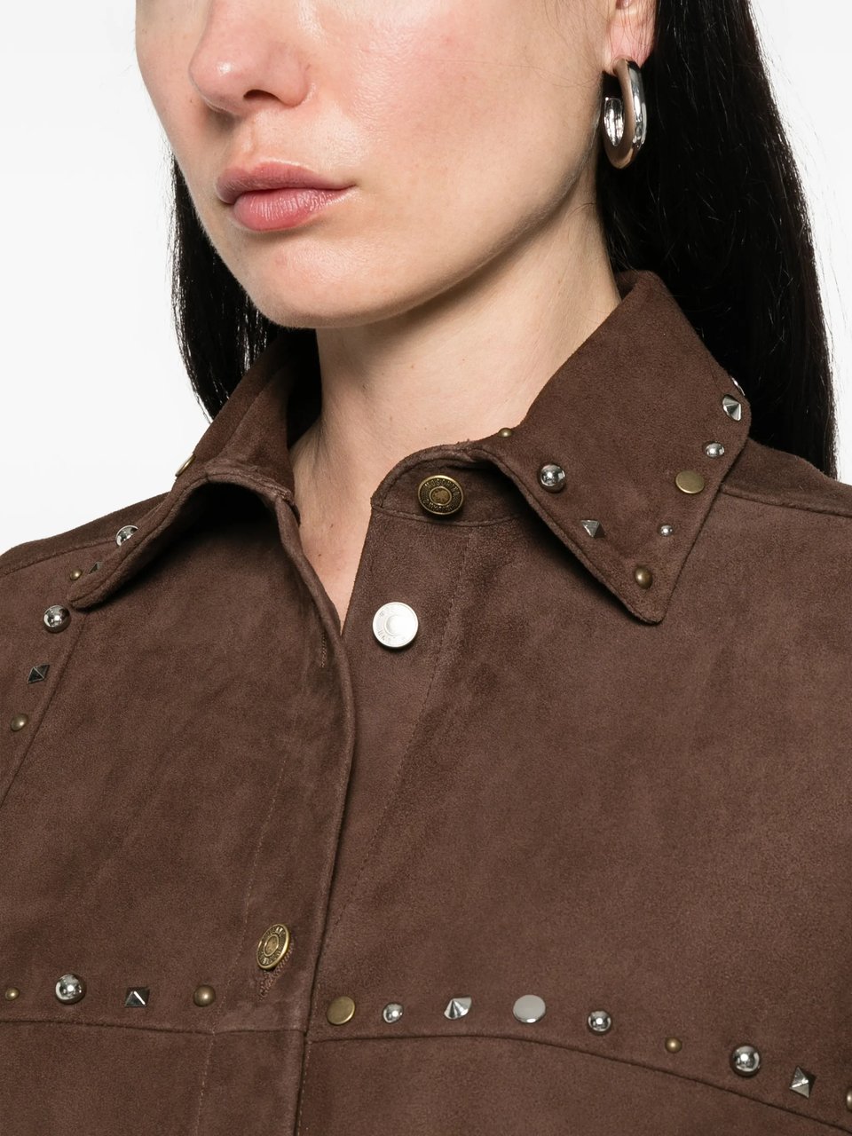 Moschino Brown Suede Shirt With Metallic Stud Detailing Grijs