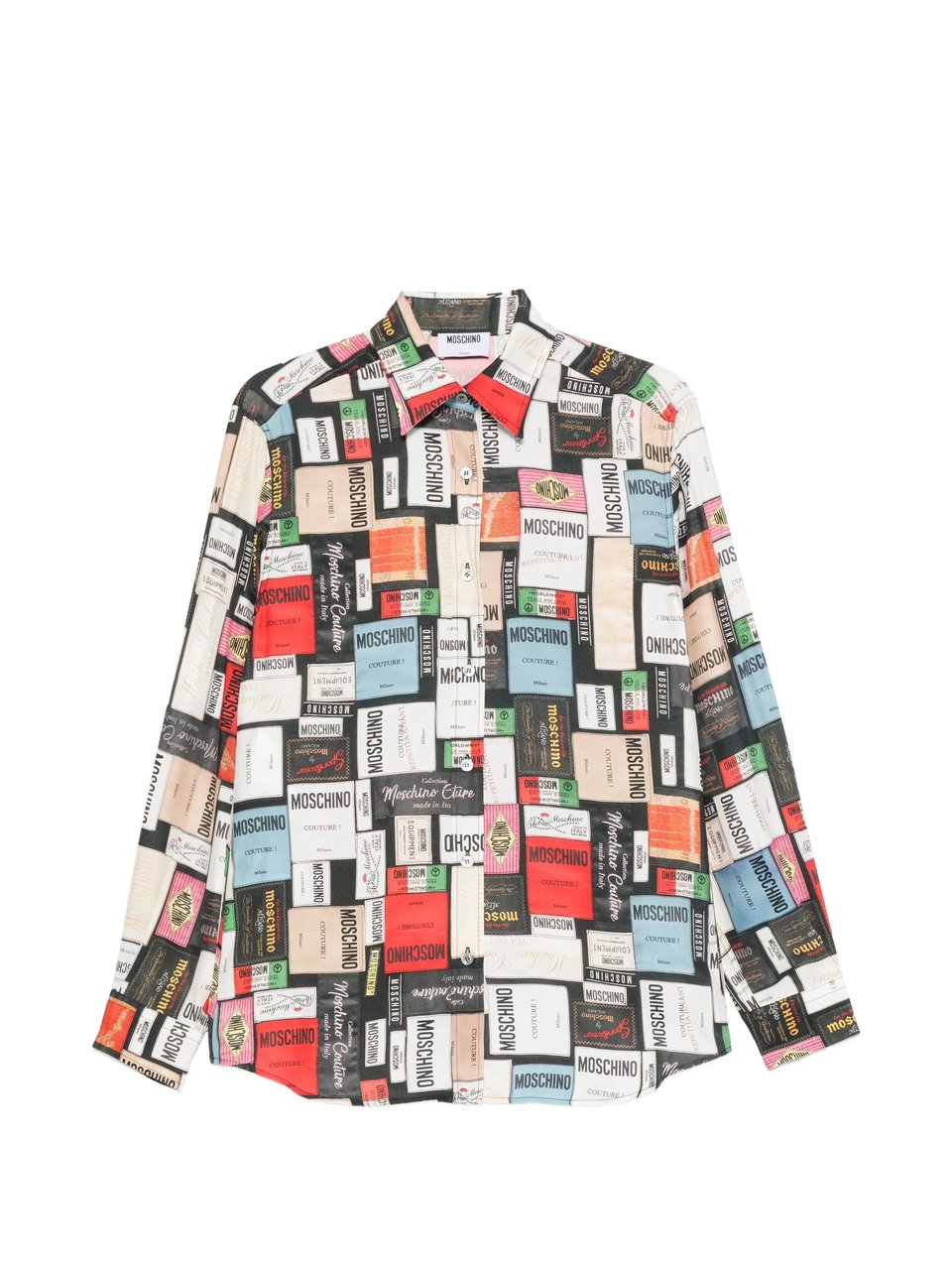 Moschino Long-Sleeved Button-Up Shirt with Eclectic Print Grijs