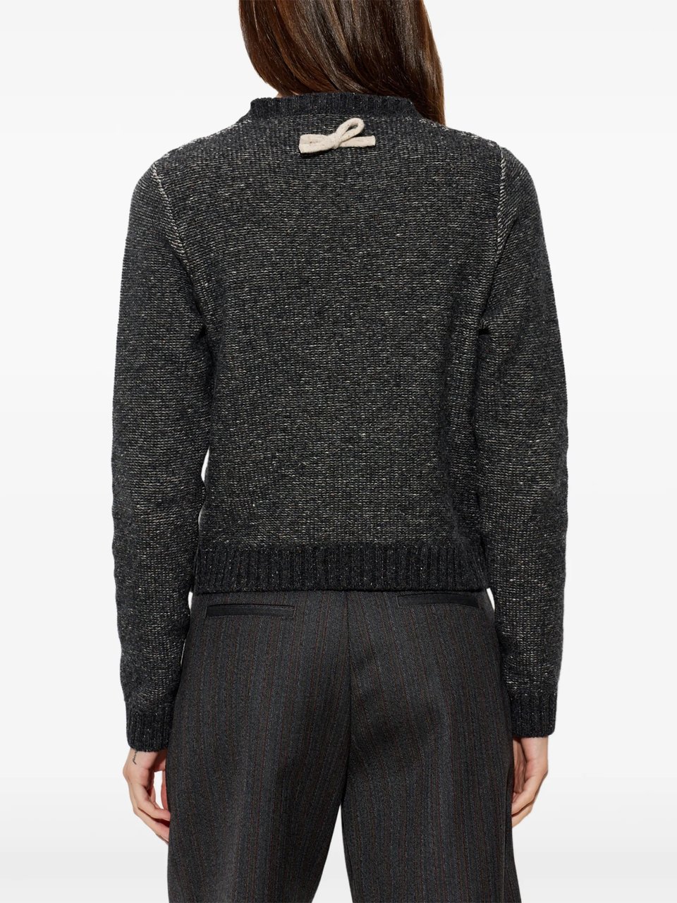 Moschino Textured Knit Sweater with Cream Bow Design Grijs