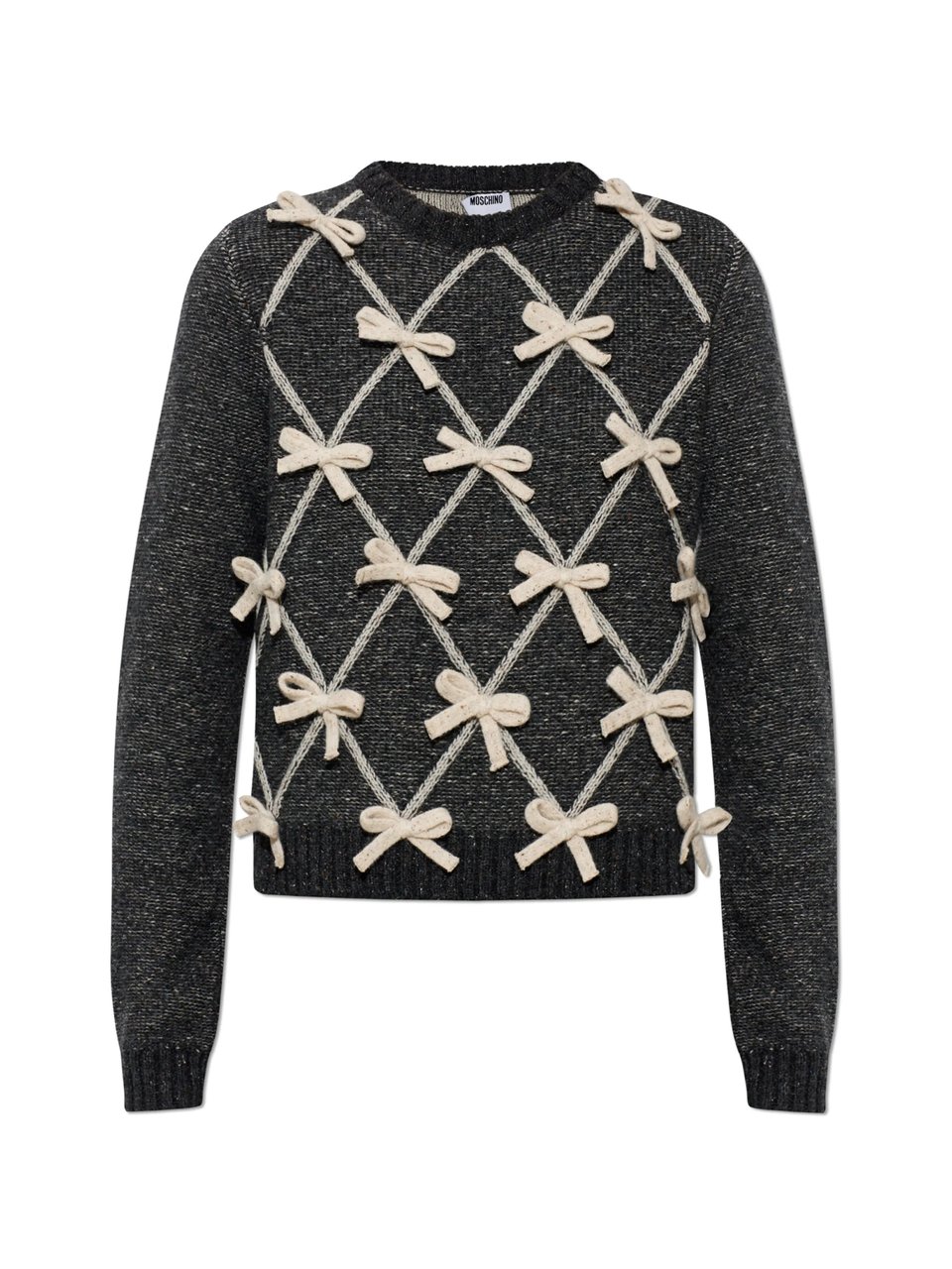 Moschino Textured Knit Sweater with Cream Bow Design Grijs