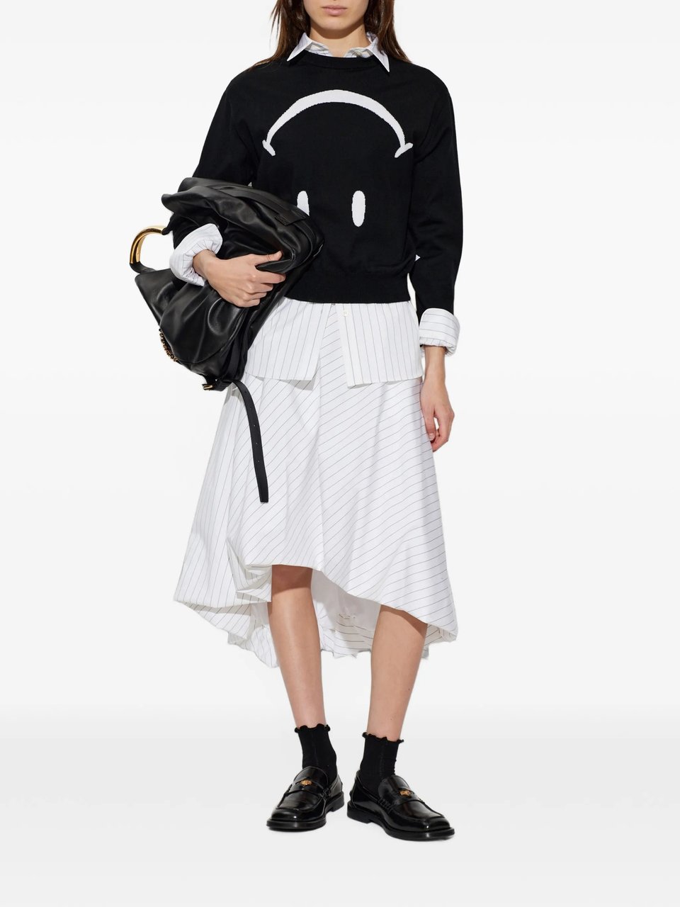 Moschino Minimalist Black Wool Sweater with Graphic Design Zwart