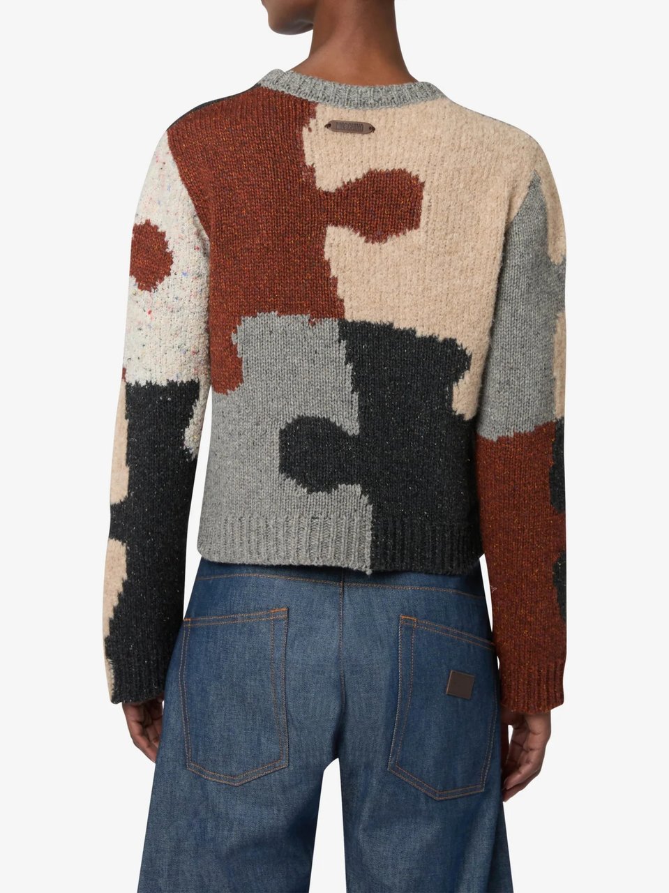 Moschino Maglia Patchwork Abstract Wool-Blend Sweater Bruin