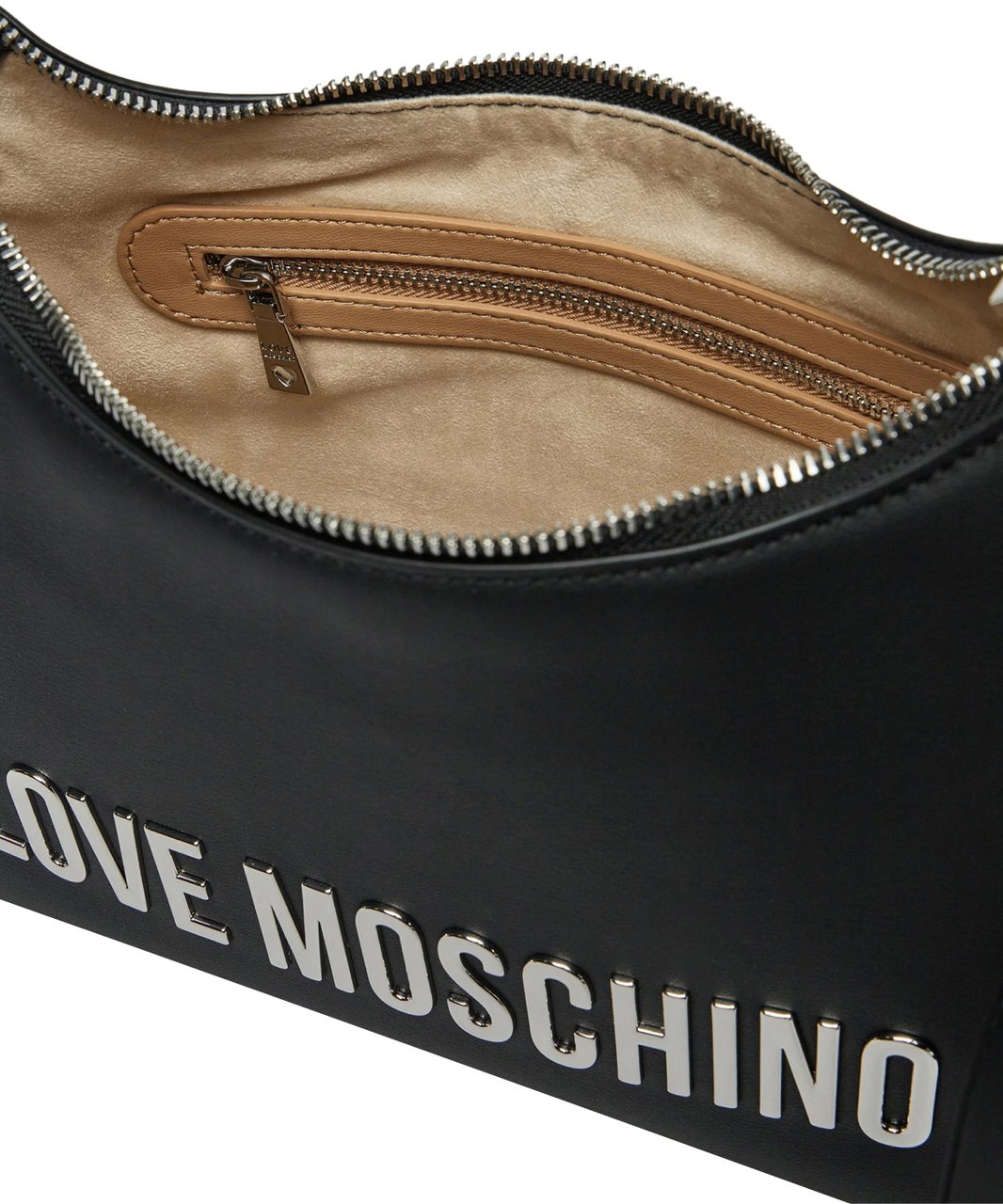 Moschino Logo Plaque Shoulder Bag Zwart