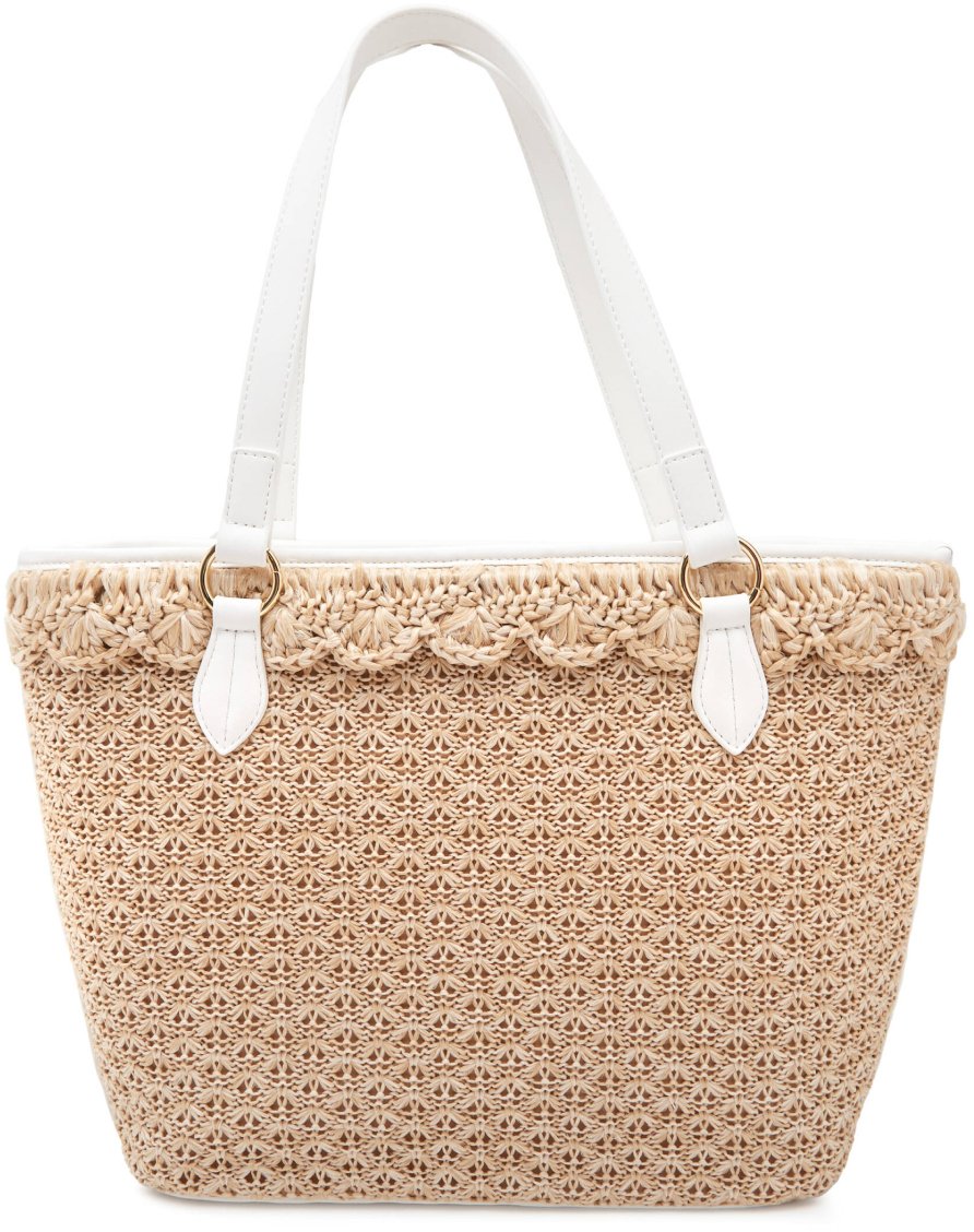 Moschino Logo Tag Rafia Tote Bag Beige