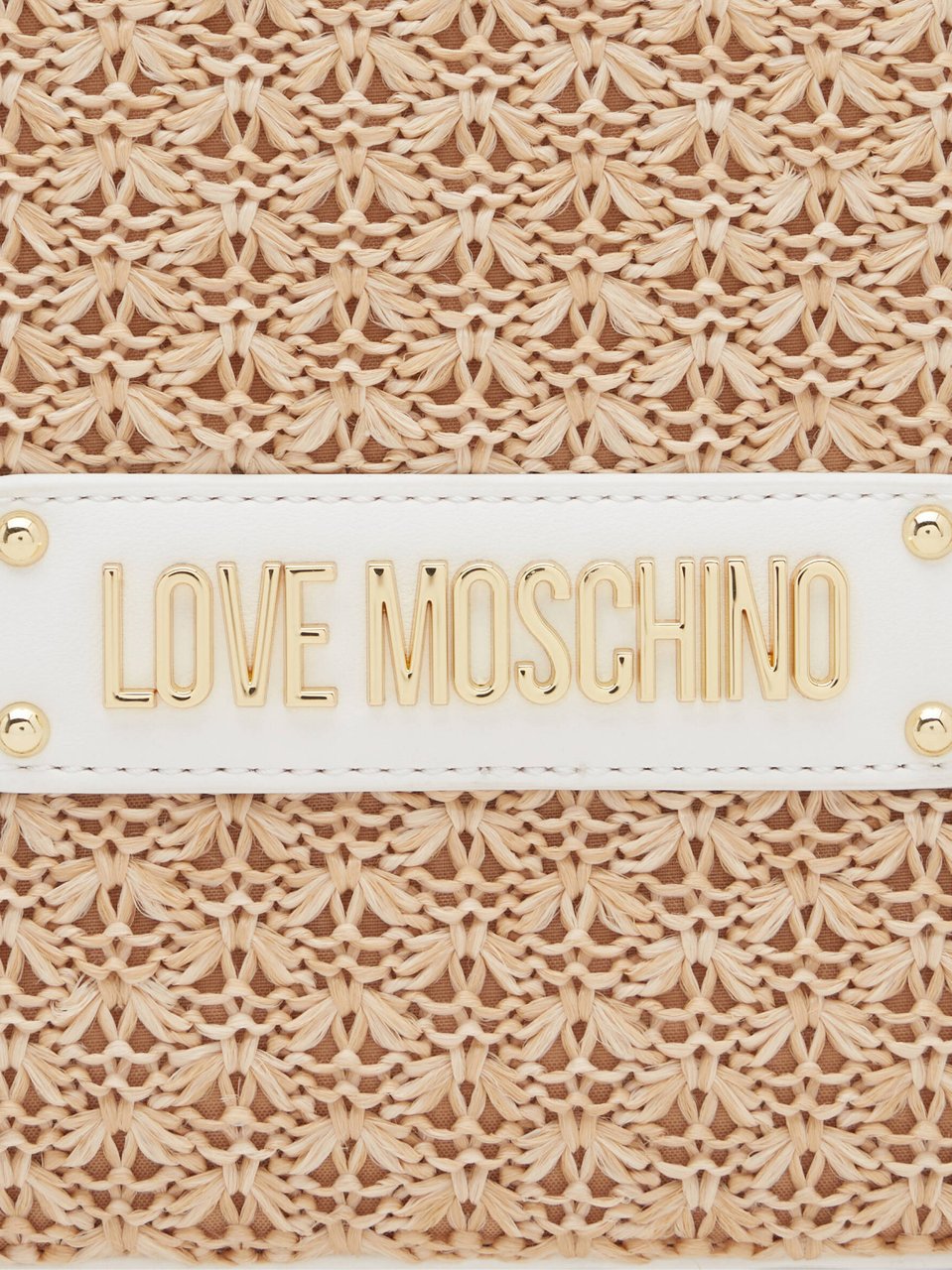 Moschino Logo Tag Rafia Tote Bag Beige