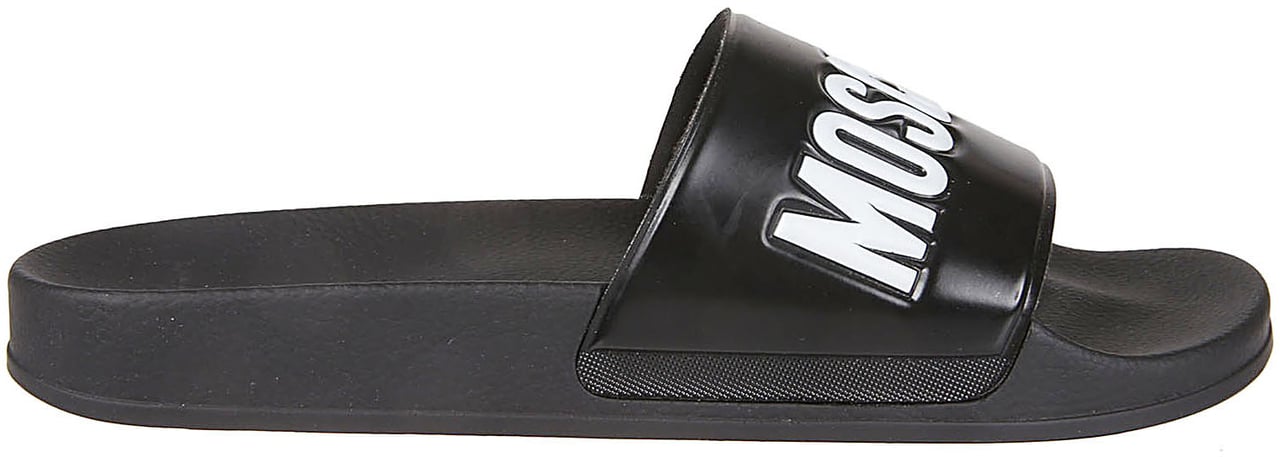Moschino Logo Print Pool25 Slides Black Zwart