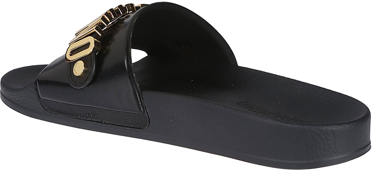 Moschino Logo Print Pool25 Slides Black Zwart