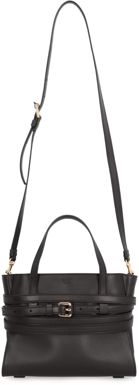 Moschino Tie Me Small leather handbag Zwart