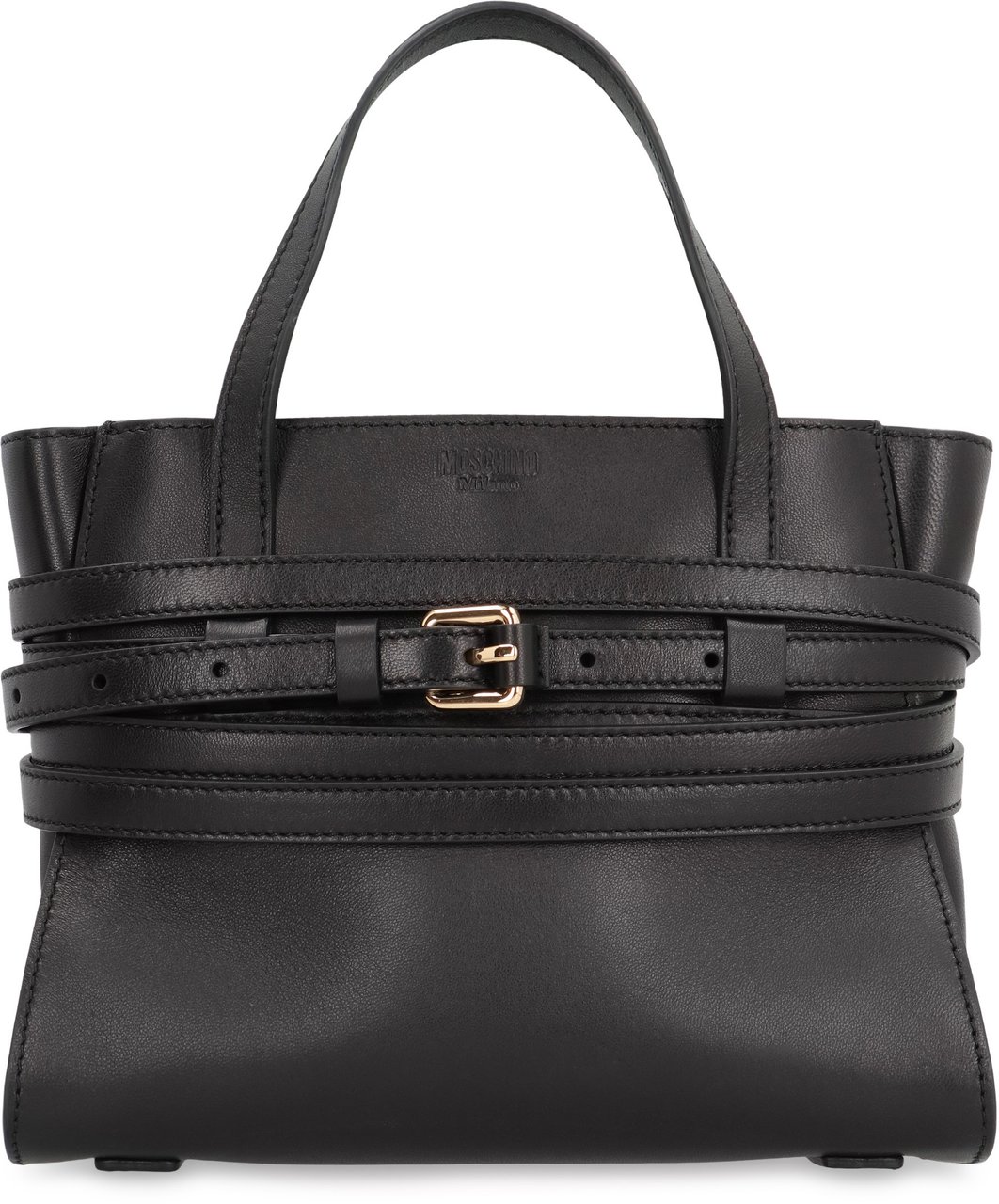 Moschino Tie Me Small leather handbag Zwart