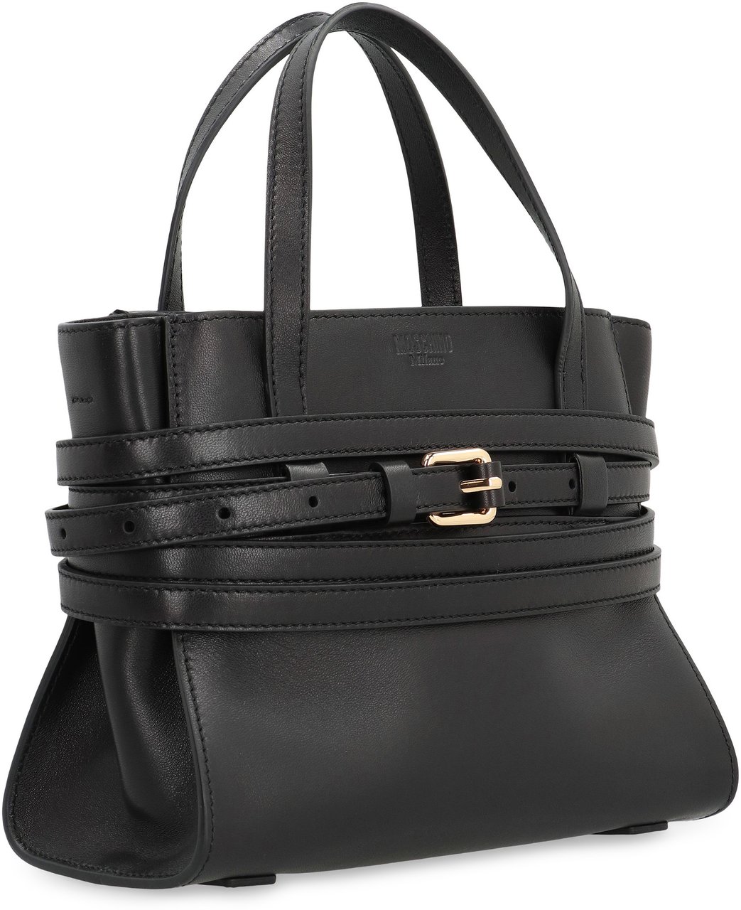 Moschino Tie Me Small leather handbag Zwart