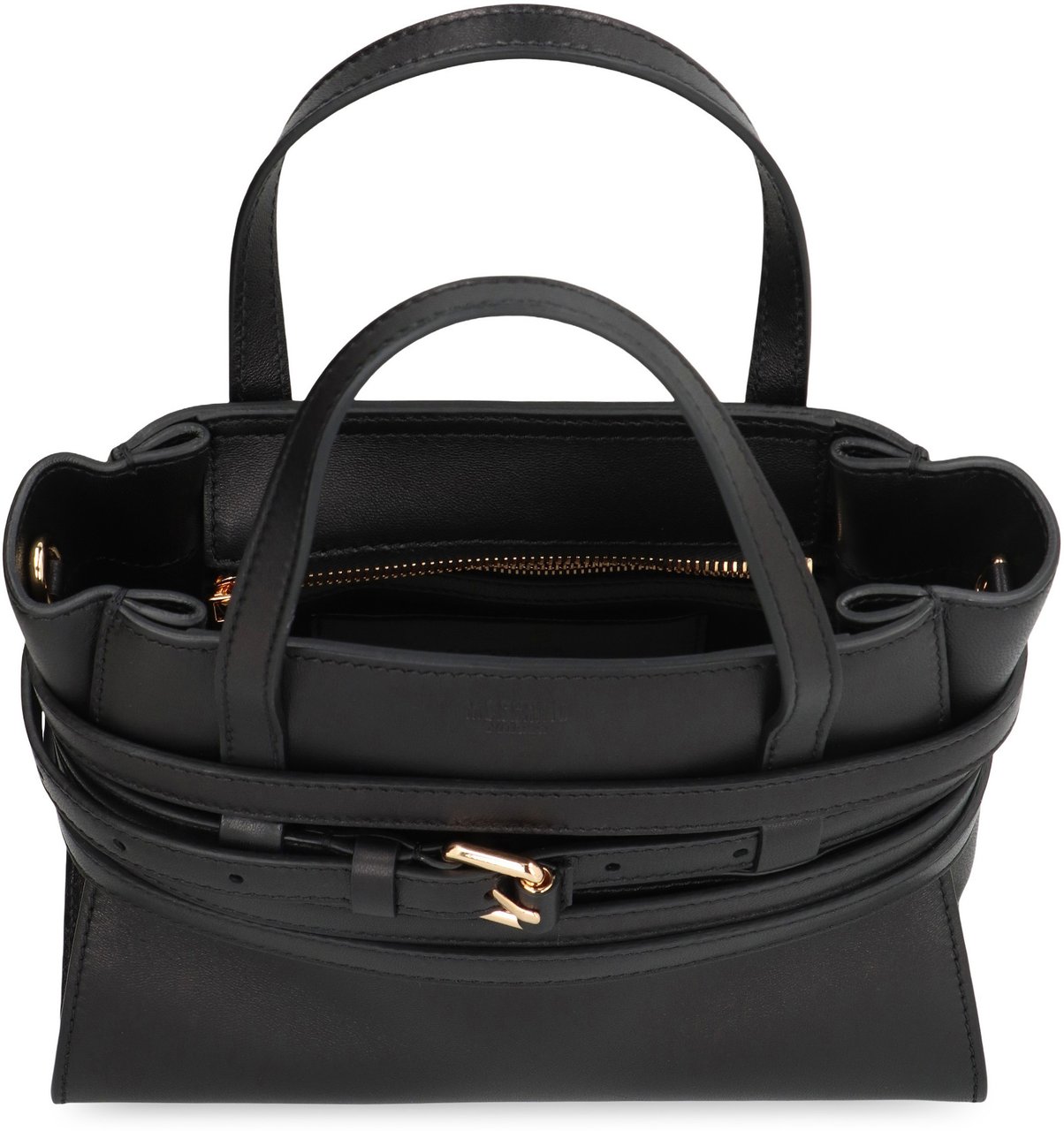 Moschino Tie Me Small leather handbag Zwart