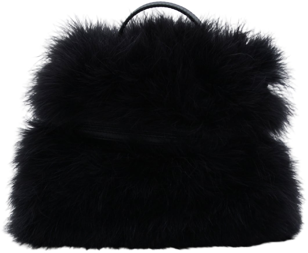 Moschino Plush Black Handbag with Rounded Handle Zwart