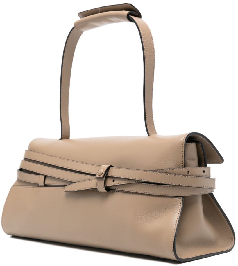 Moschino Structured Elongated Beige Bag With Smooth Surface Neutraal