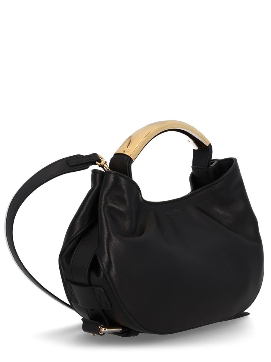 Moschino Black Handle Me Leather Curved Handbag Zwart