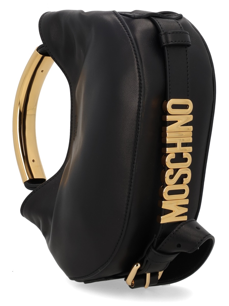 Moschino Black Handle Me Leather Curved Handbag Zwart