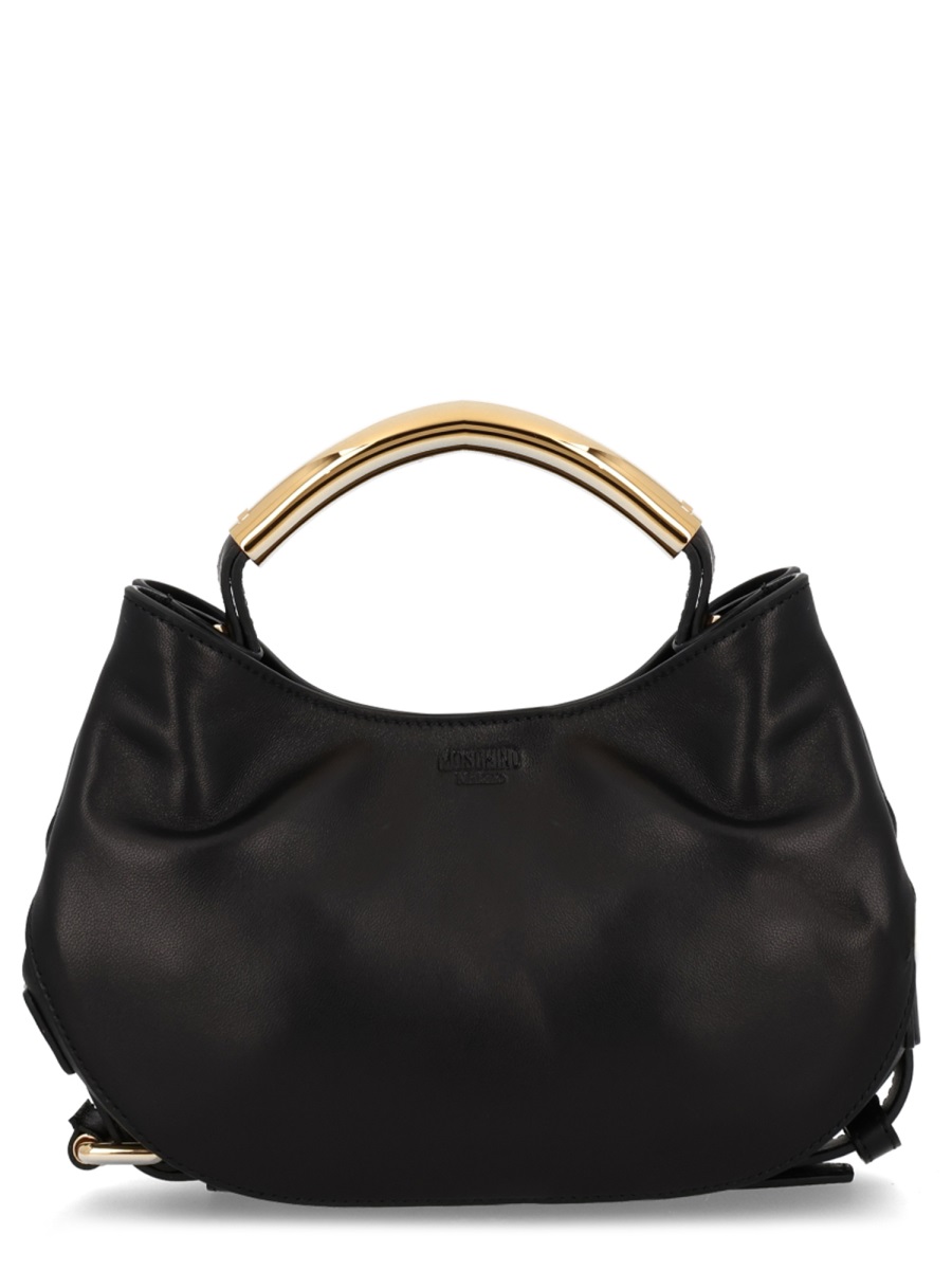 Moschino Black Handle Me Leather Curved Handbag Zwart