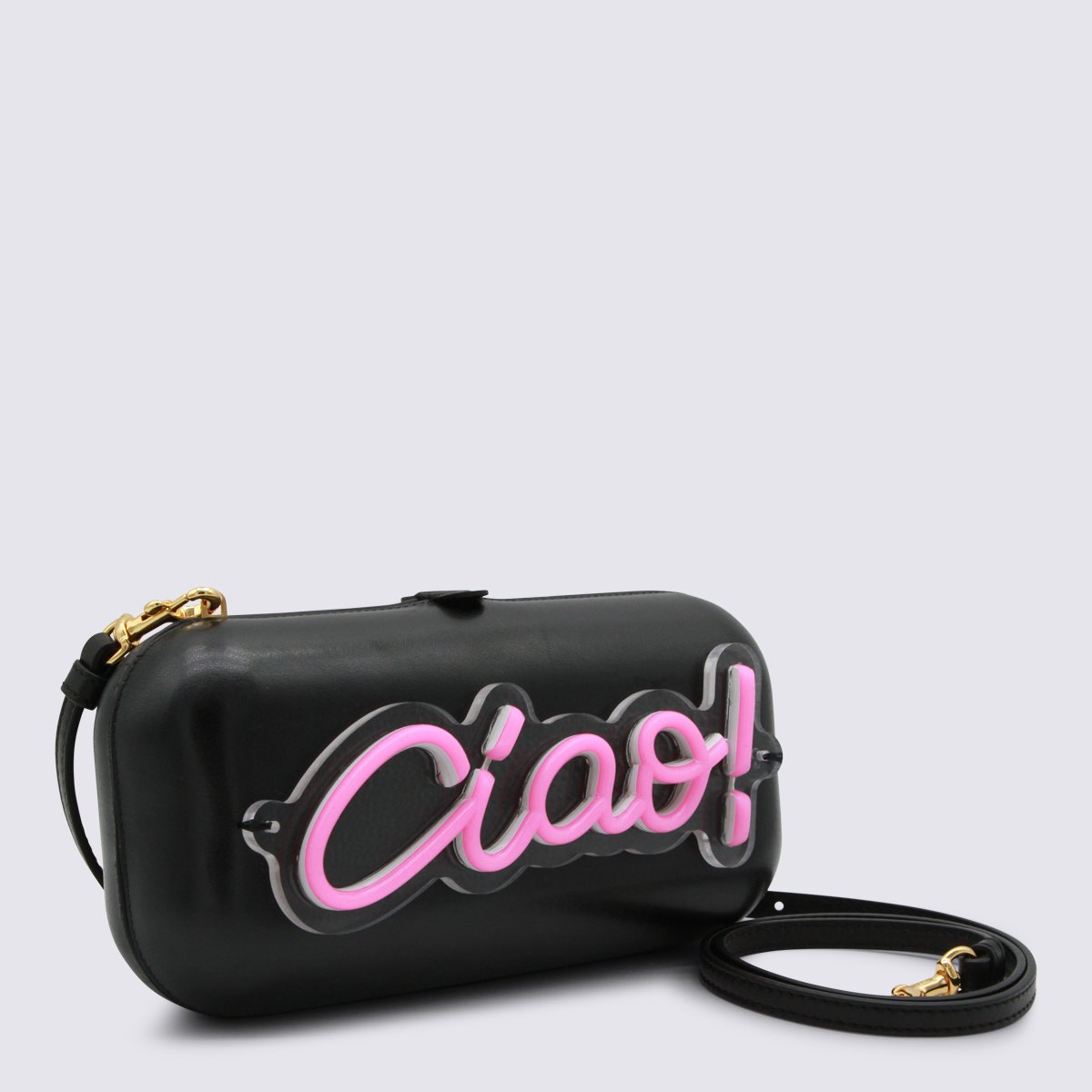 Moschino Rectangular Black Bag With Neon Pink Accent Zwart
