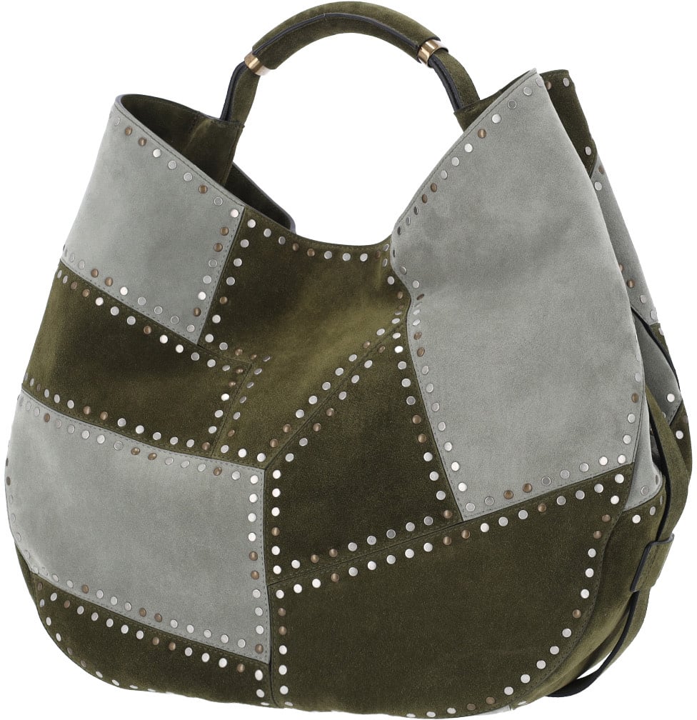 Moschino Green Patchwork Studded Leather Handbag Groen