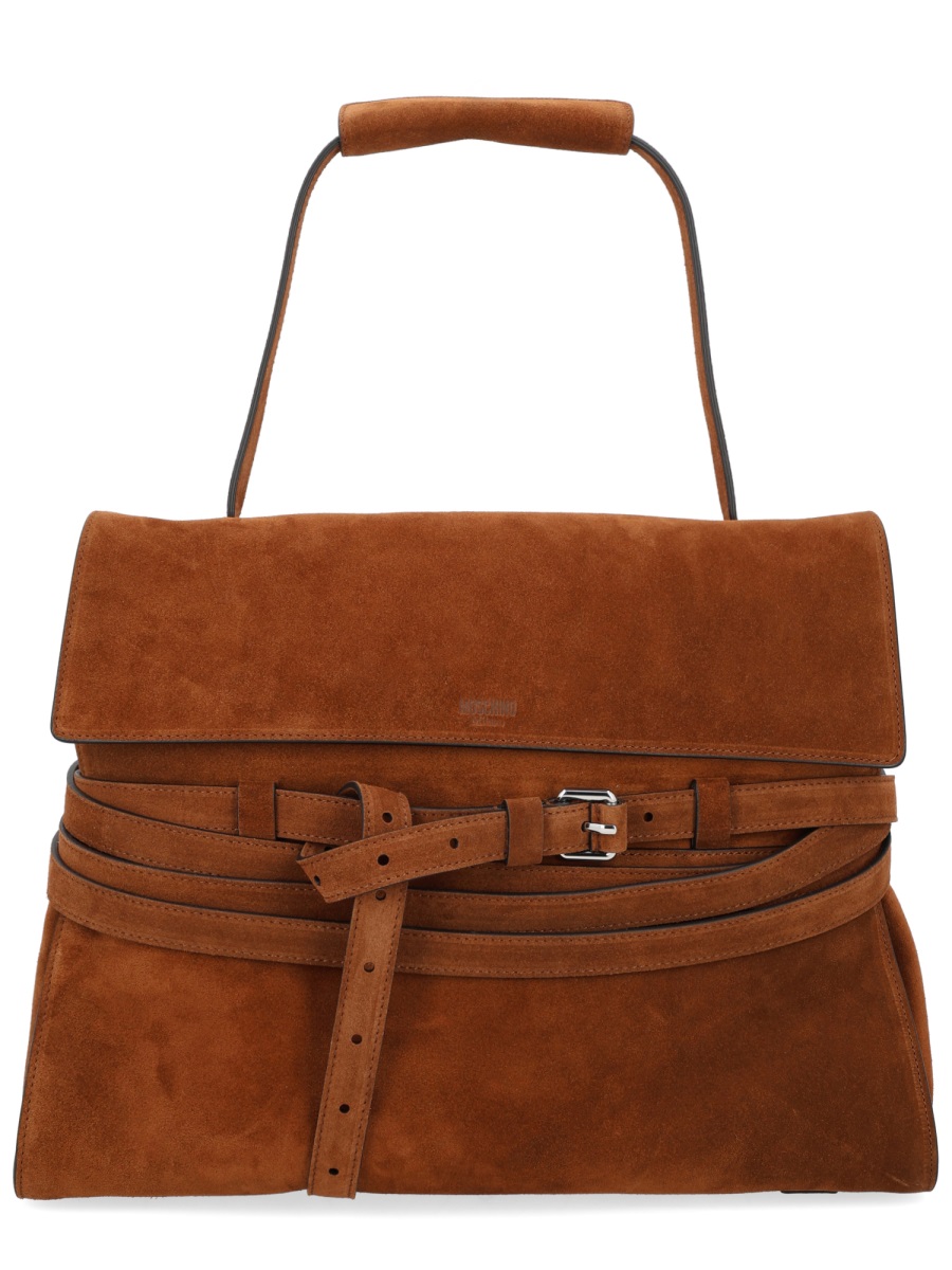 Moschino Suede Tie Me Leather Buckle Handbag Rood