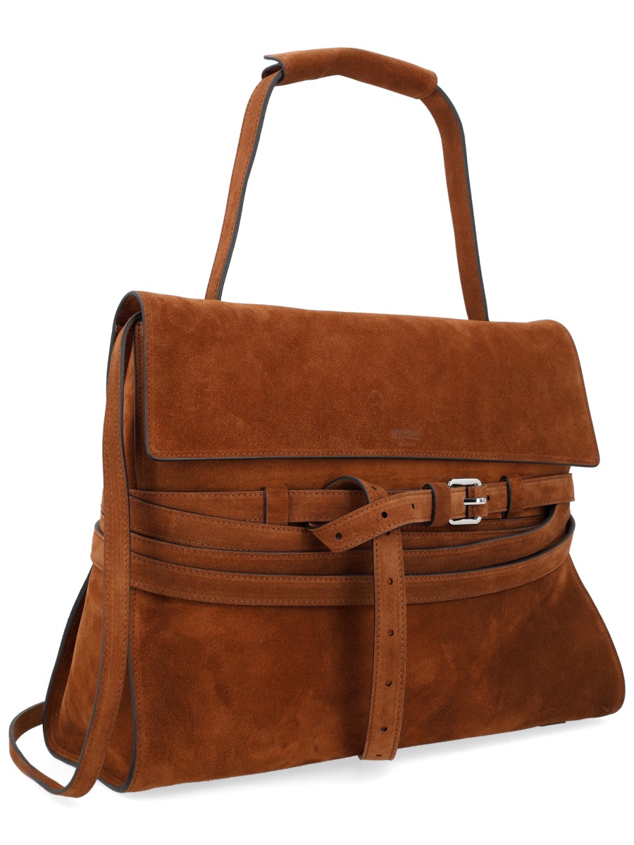 Moschino Suede Tie Me Leather Buckle Handbag Rood