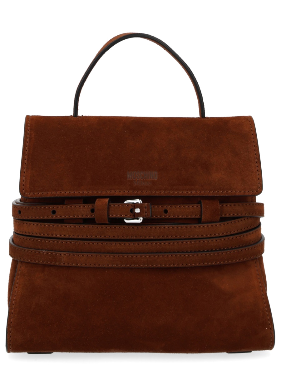 Moschino Tie Me Small Suede Handbag Zwart