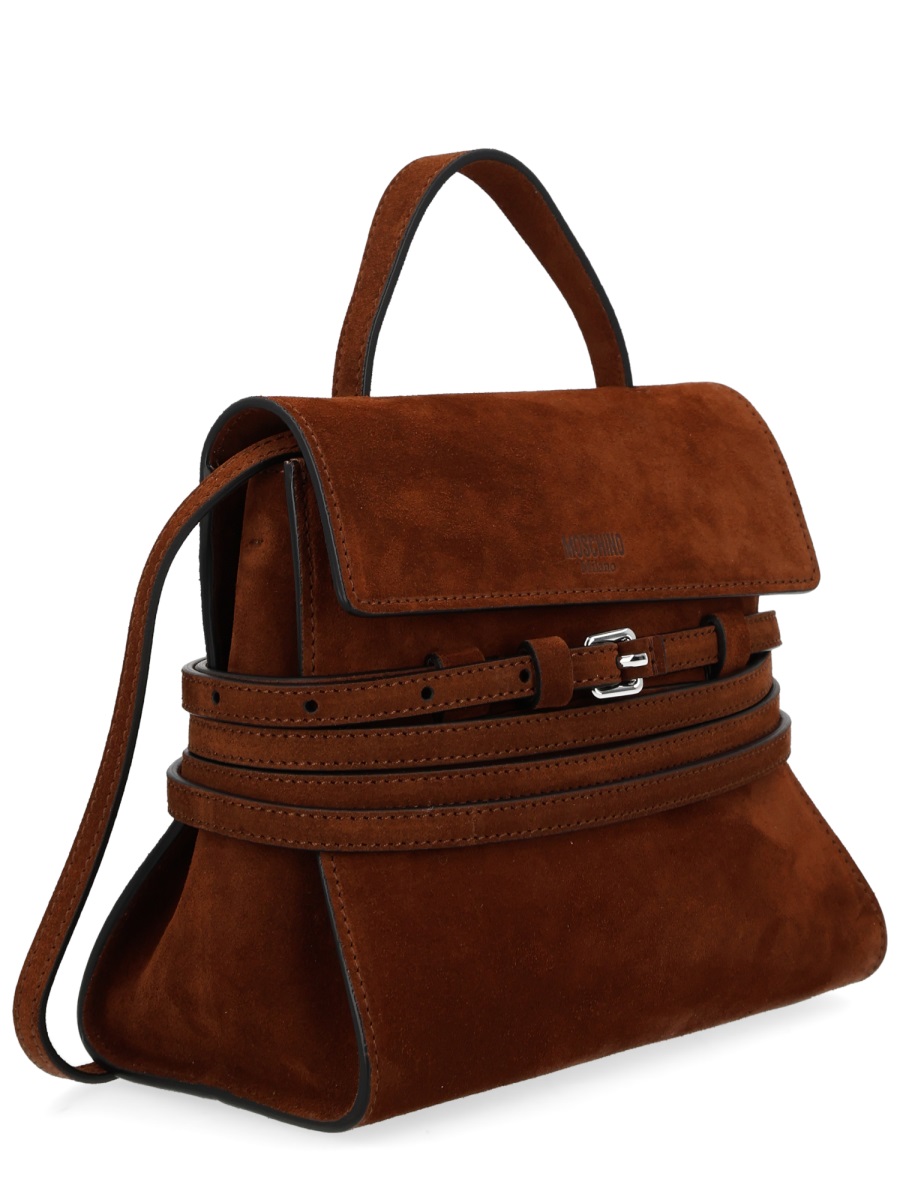 Moschino Tie Me Small Suede Handbag Zwart
