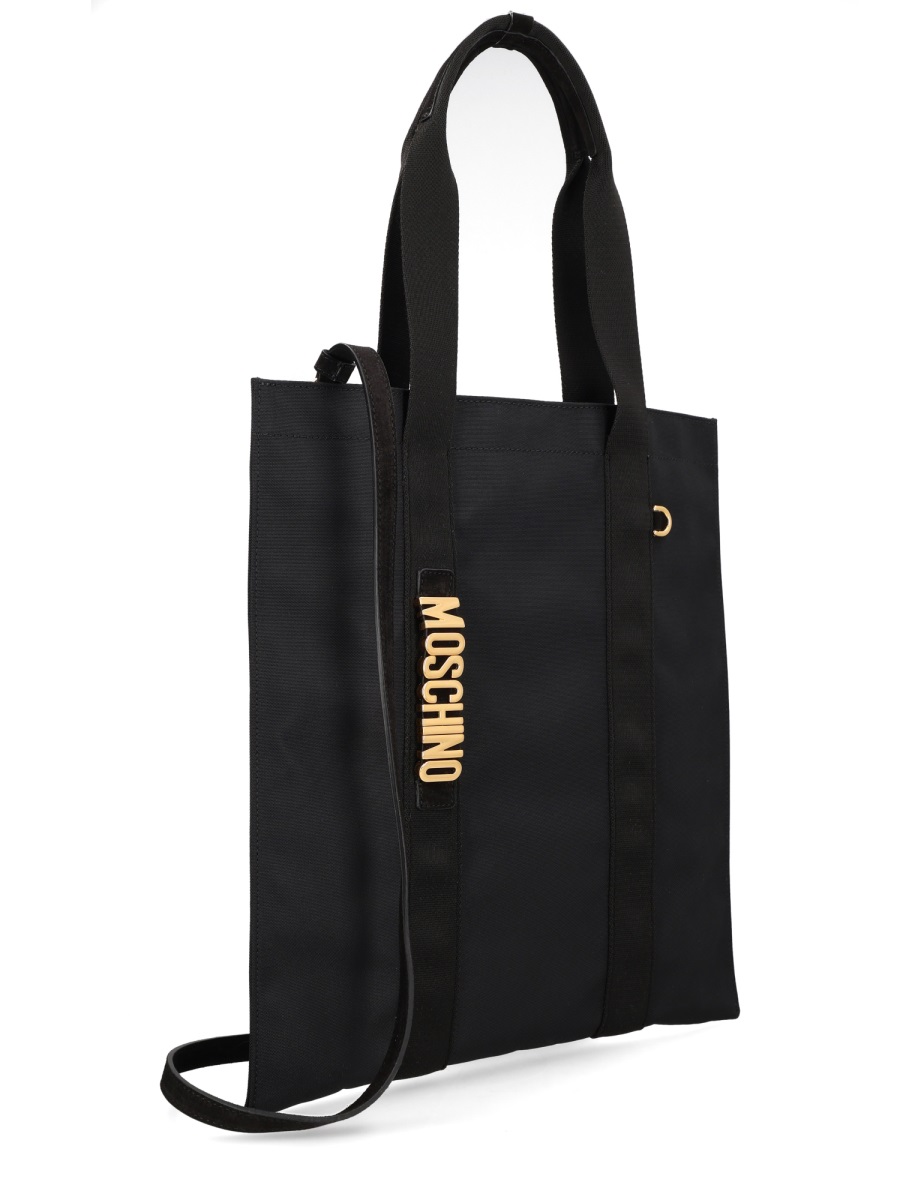 Moschino Black Carry Me Leather Rectangular Tote Bag Zwart