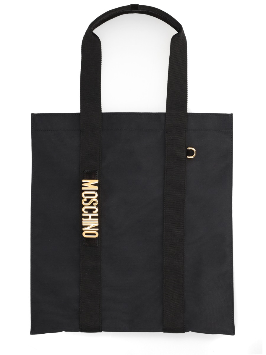 Moschino Black Carry Me Leather Rectangular Tote Bag Zwart