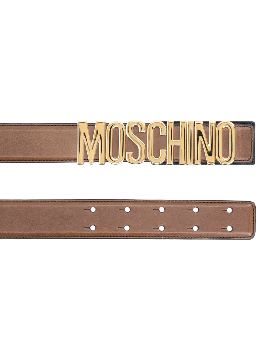Moschino Oversized Metallic Logo Smooth Leather Belt Bruin