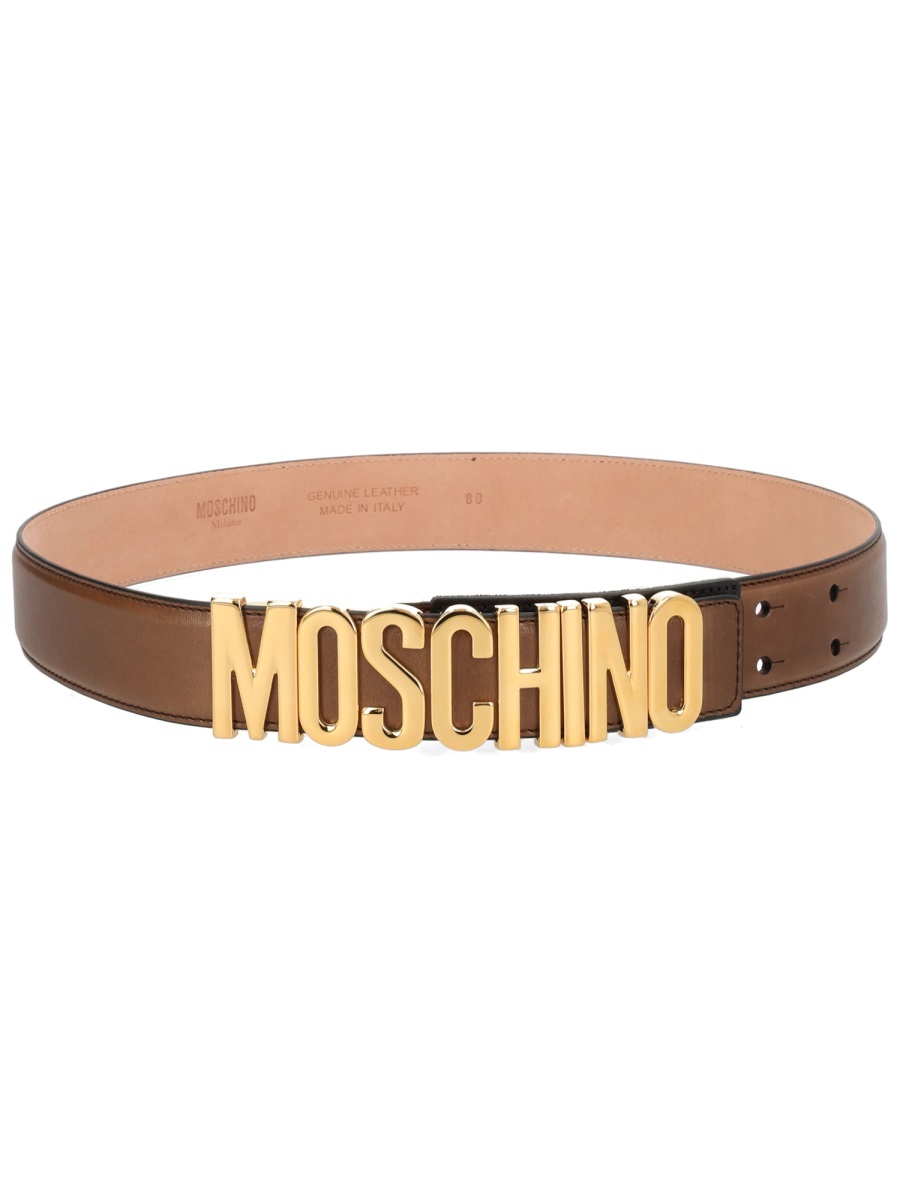 Moschino Oversized Metallic Logo Smooth Leather Belt Bruin