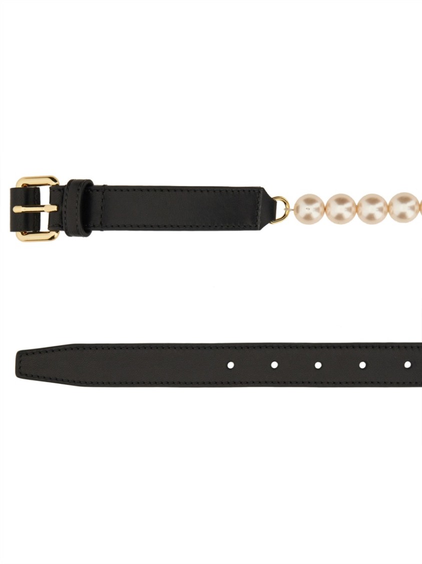 Moschino Belt With Pearl Adornments Zwart