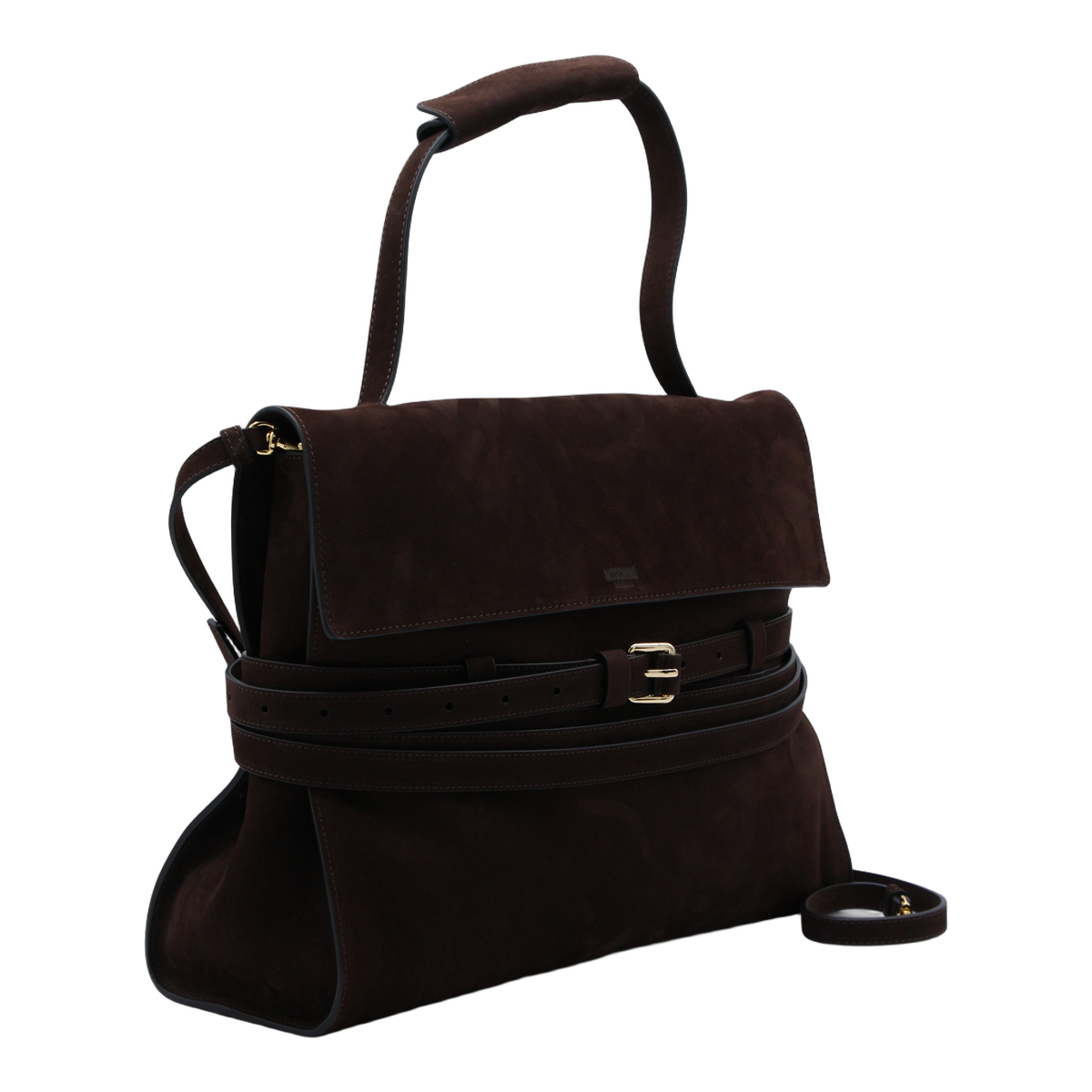 Moschino Structured Rectangular Suede Bag Bruin