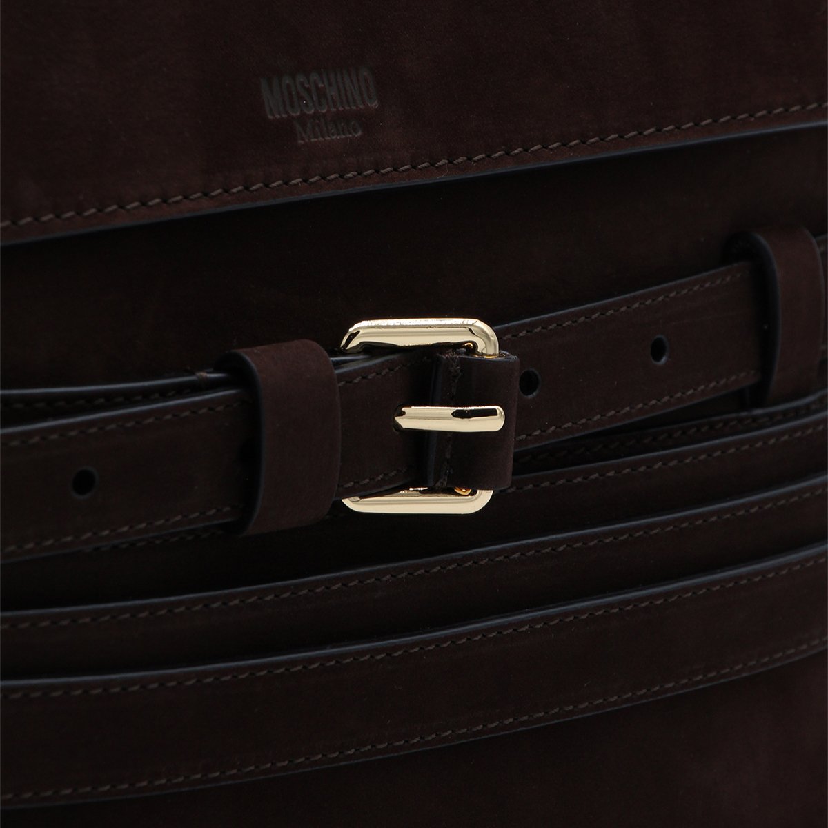 Moschino Structured Rectangular Suede Bag Bruin
