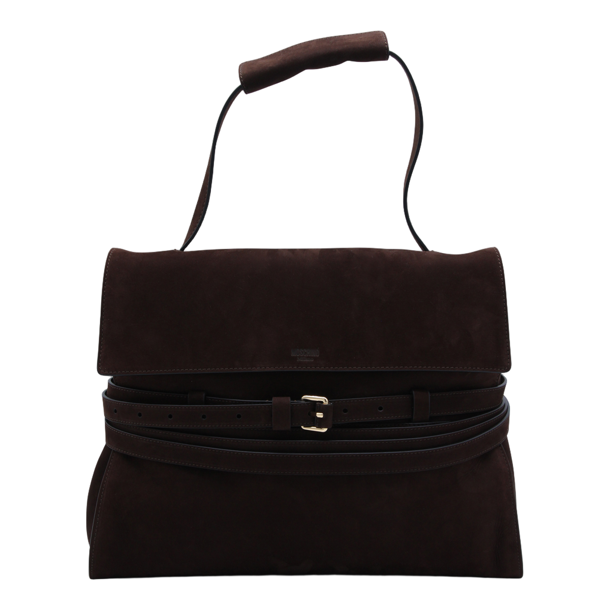 Moschino Structured Rectangular Suede Bag Bruin