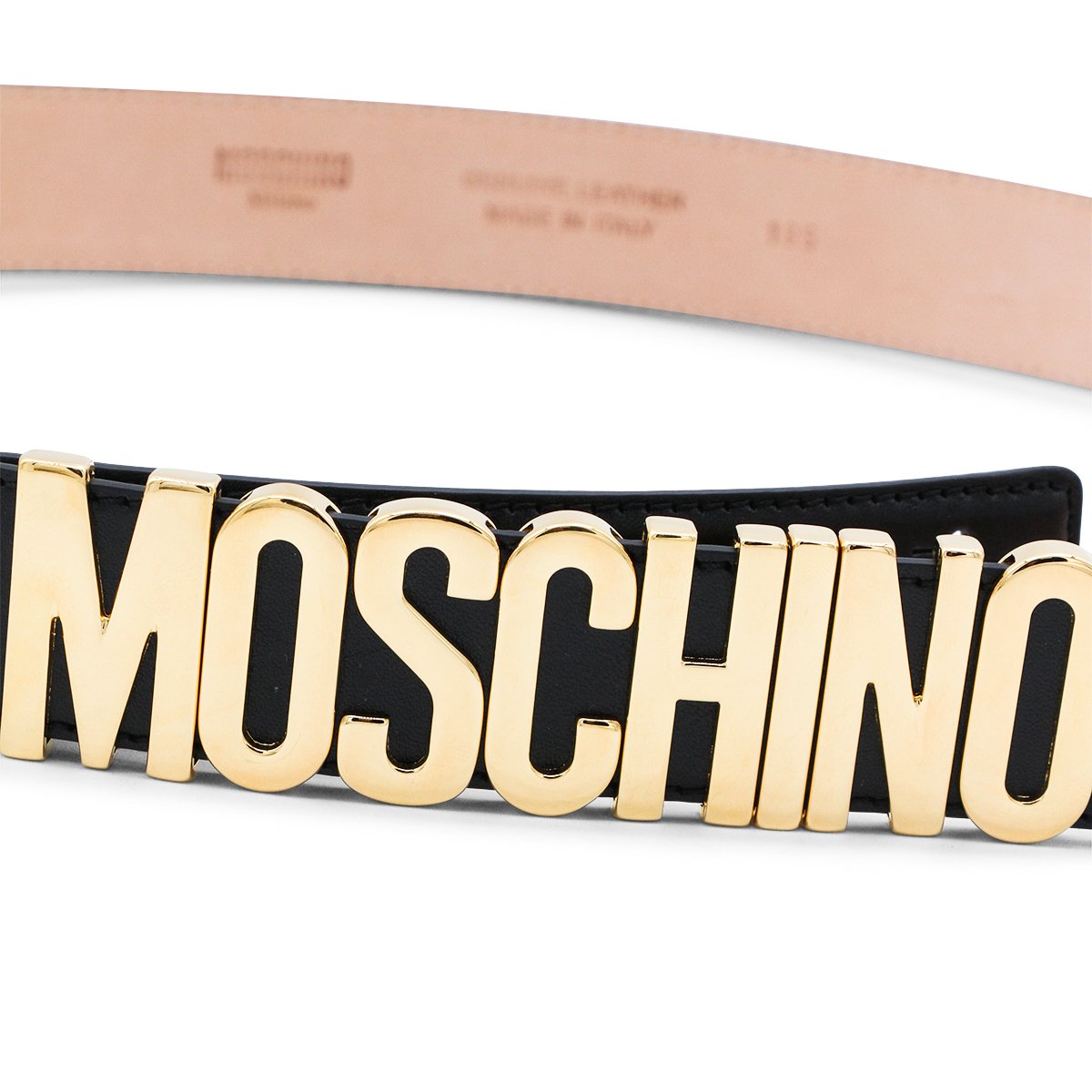 Moschino Leather Belt with Gold Logo Buckle Zwart