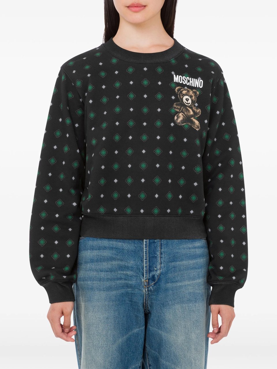 Moschino Black Organic Cotton Cropped Teddy Bear Sweatshirt Zwart