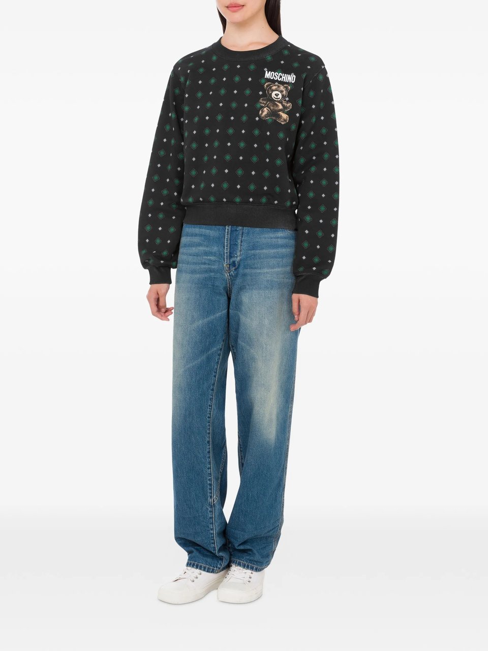 Moschino Black Organic Cotton Cropped Teddy Bear Sweatshirt Zwart