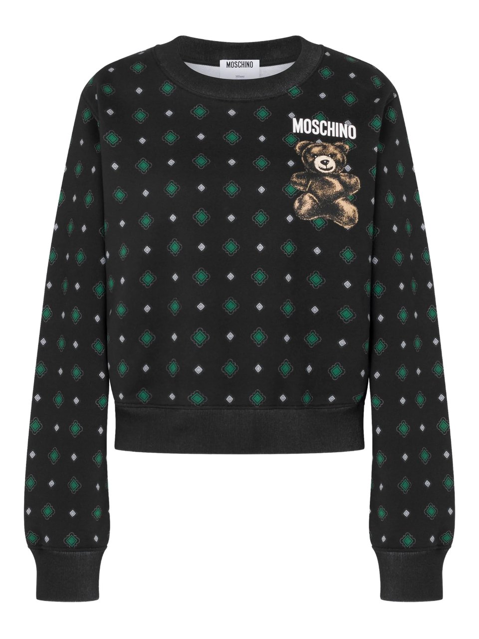 Moschino Black Organic Cotton Cropped Teddy Bear Sweatshirt Zwart