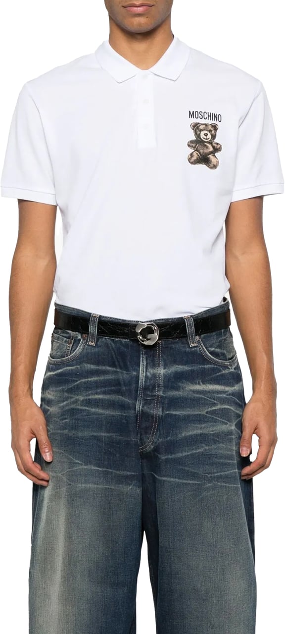 Moschino Teddy Bear Logo Polo Shirt Wit