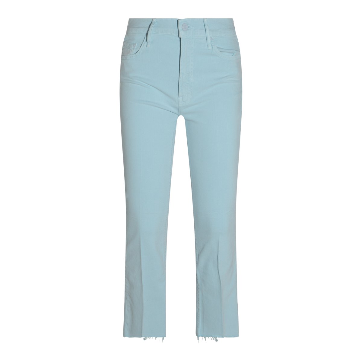 Mother Light Blue Flared Jeans with Raw Hem Detail Blauw