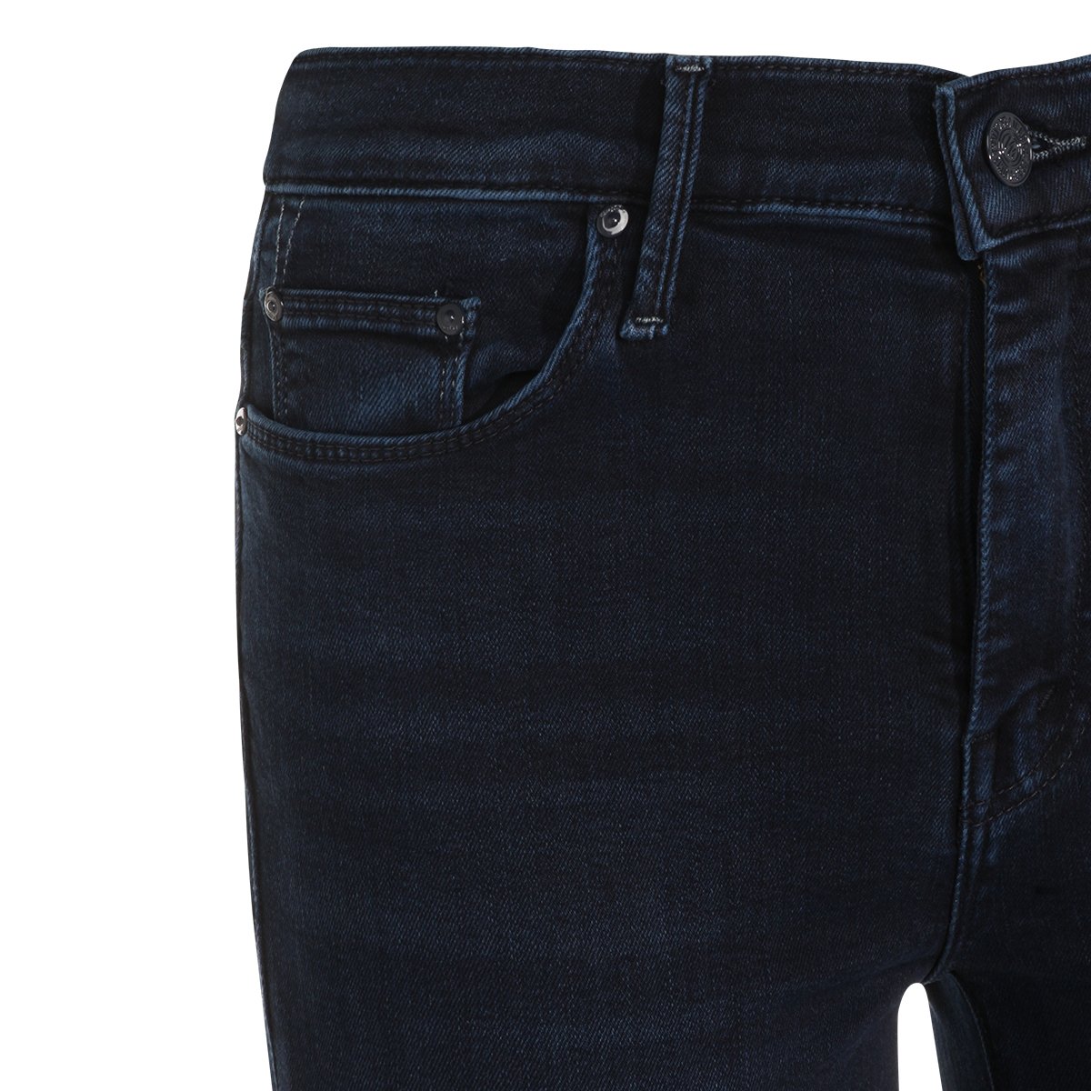 Mother Navy Cotton The Weekender Fray Jeans with High Waist Blauw