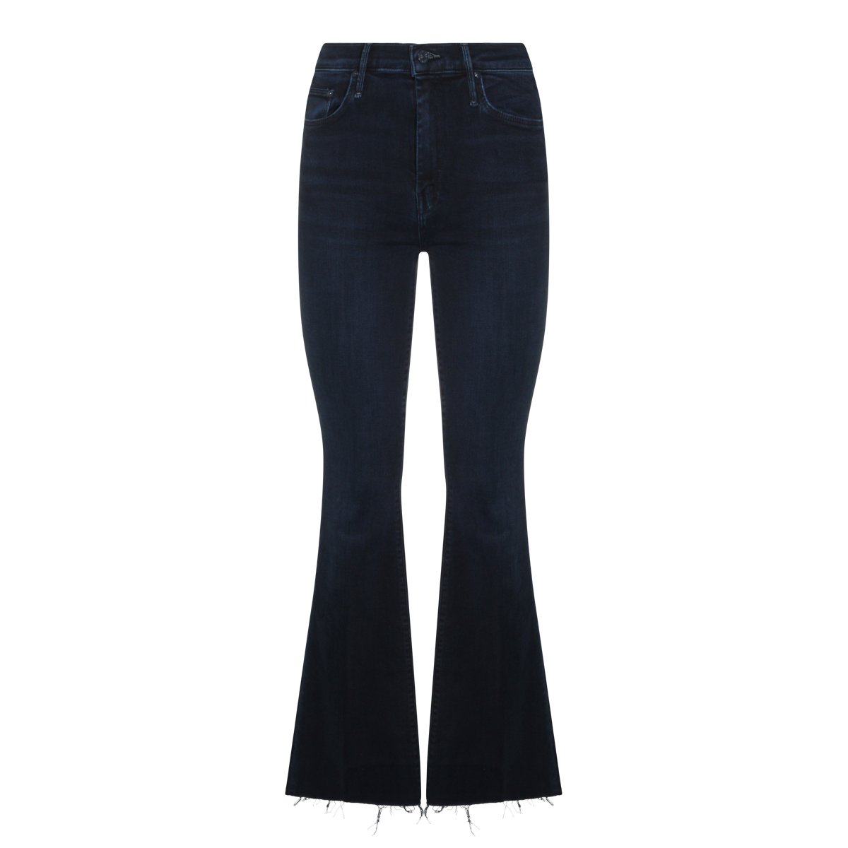 Mother Navy Cotton The Weekender Fray Jeans with High Waist Blauw