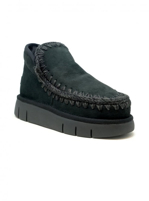 MOU MOU FW531009A BLACK ESKIMO BOUNCE LEATHER WOOL RUBBER SNEAKER Zwart