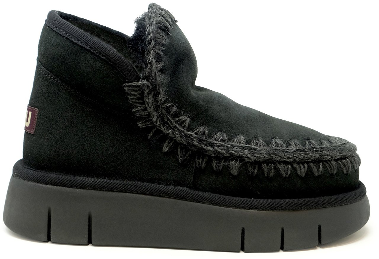 MOU MOU FW531009A BLACK ESKIMO BOUNCE LEATHER WOOL RUBBER SNEAKER Zwart