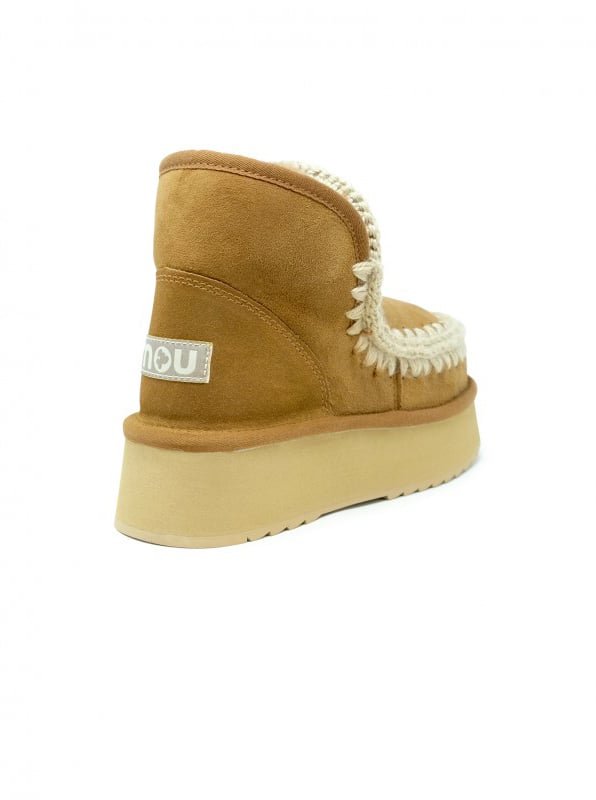 MOU MOU FW681000A COGNAC MINI ESKIMO LEATHER WOOL RUBBER PLATFORM BOOT Bruin