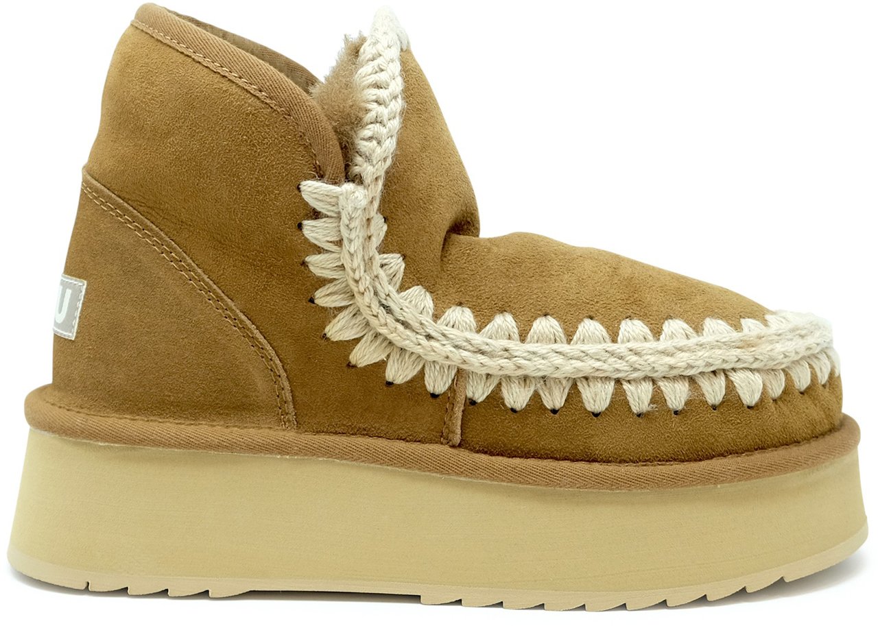 MOU MOU FW681000A COGNAC MINI ESKIMO LEATHER WOOL RUBBER PLATFORM BOOT Bruin